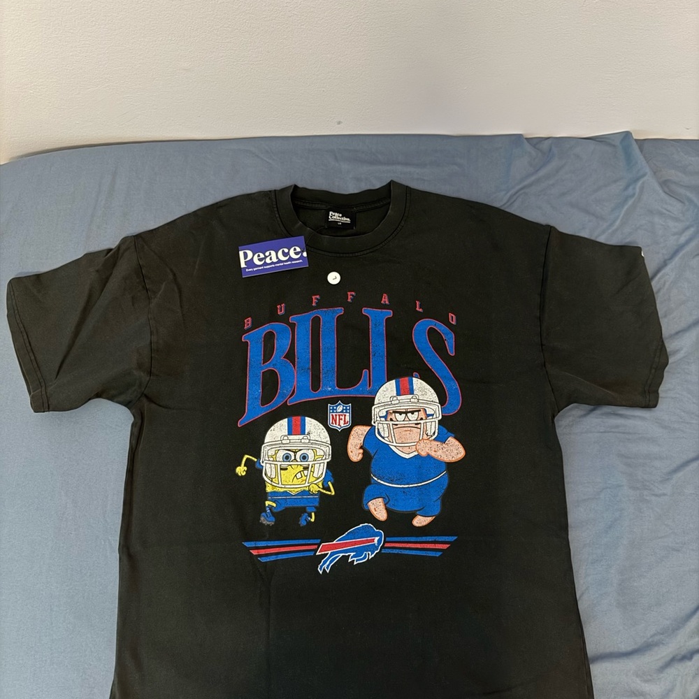 NFLxPeace Collective SpongeBob & Patrick Rush Heavy Pigment Dye Shirt BUF Bills